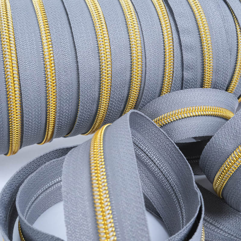 3mm Gold-Gray Zipper by the Yard - Maison Klem